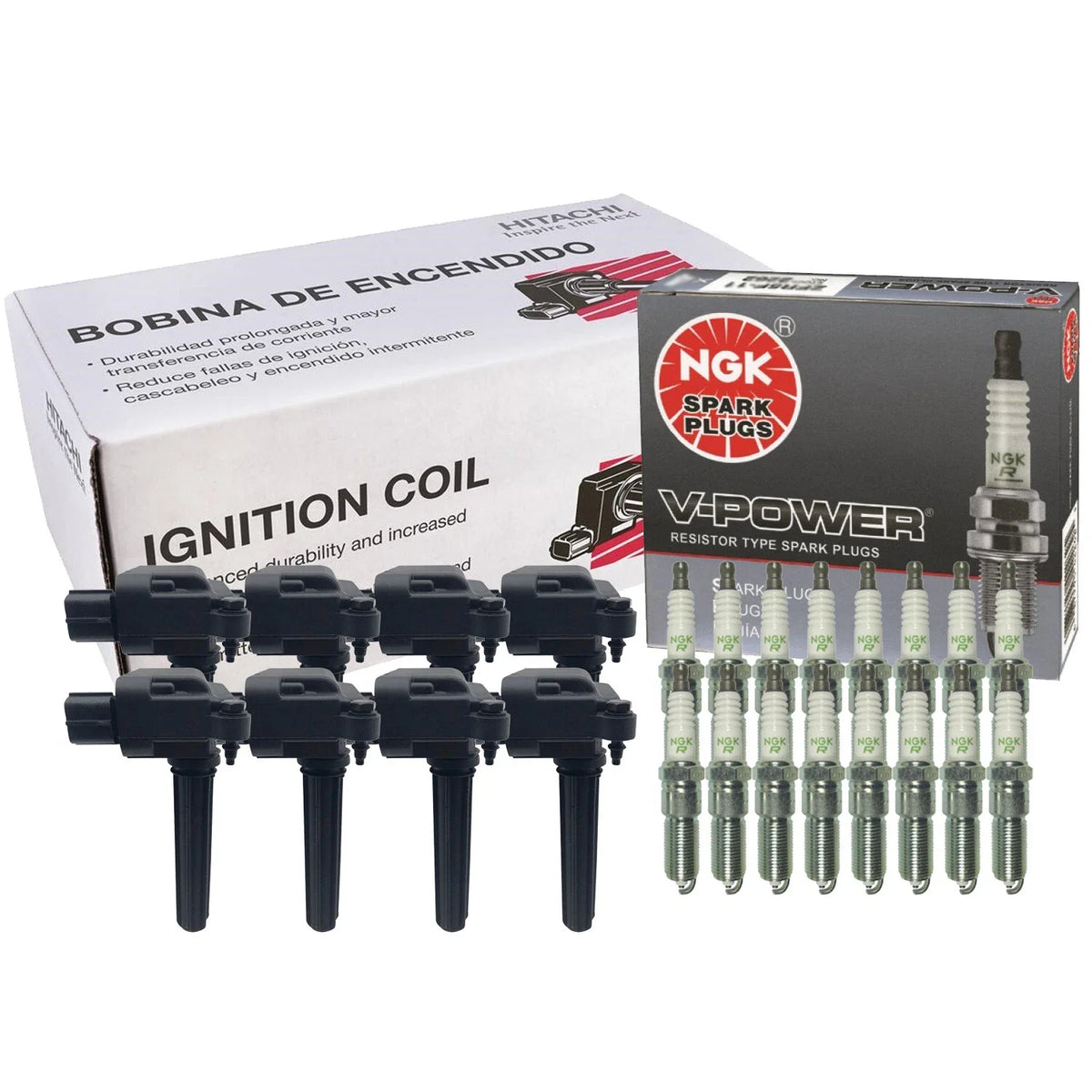 Set of 8 Ignition Coils & 16 NGK V-Power Spark Plugs for Chrysler Dodge