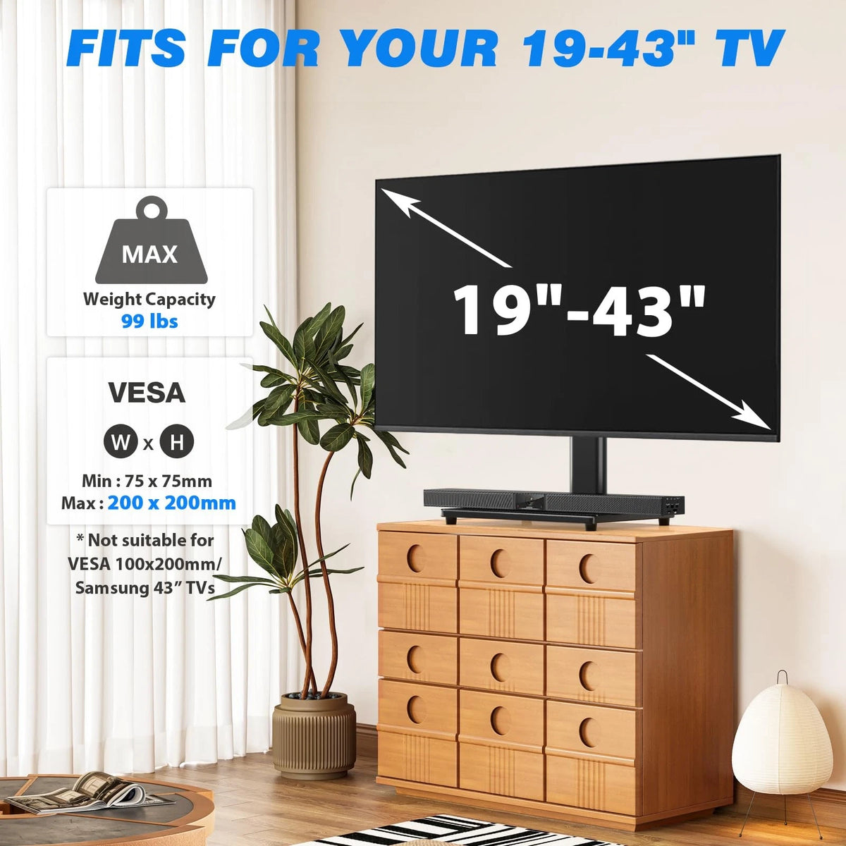 Swivel Tabletop TV Stand for Flat Screens 19-43 inch (Universal)