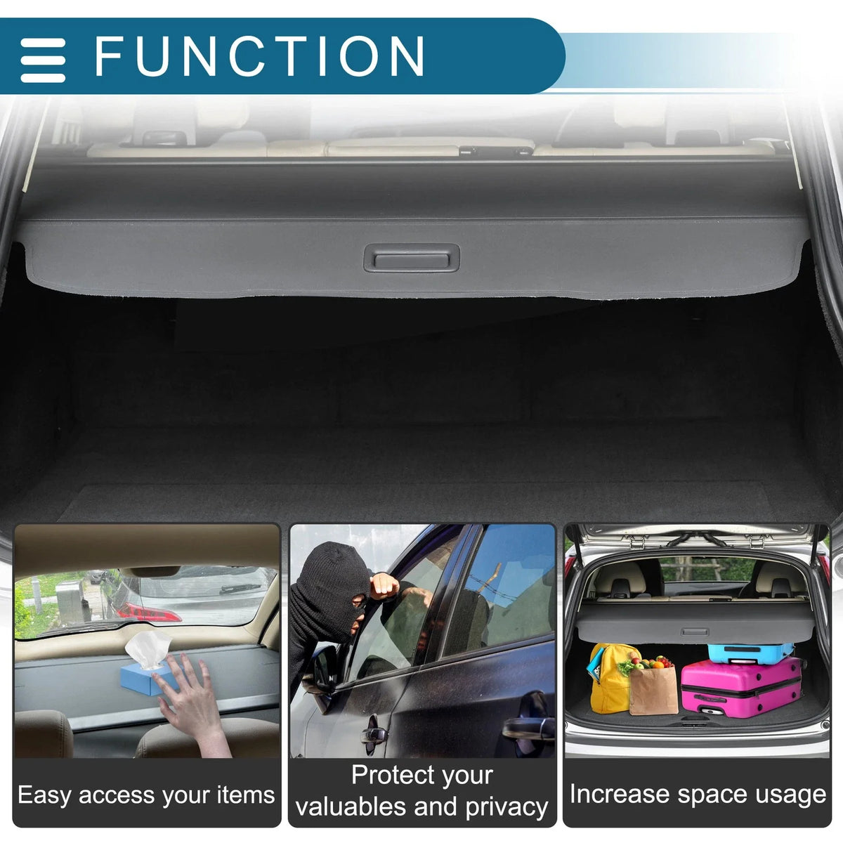 Retractable Cargo Cover for Ford Explorer (2022–2025) Black