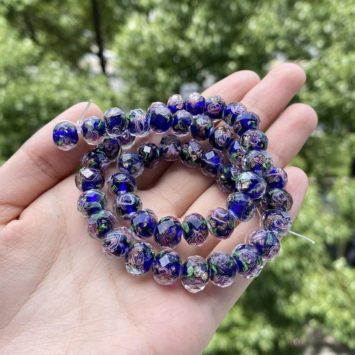 Handmade Rose Lampwork Beads for Jewelry Making (810mm Dark Blue Murano Glass)
