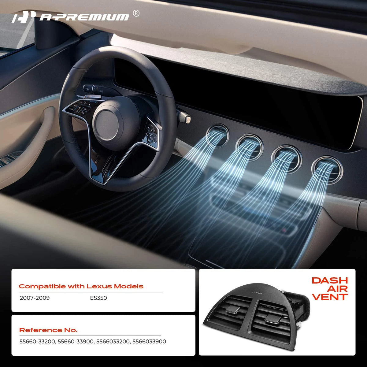 Center Dash AC Heater Air Vent for Lexus ES350 (2007–2009) 55660-33200, 55660-33900