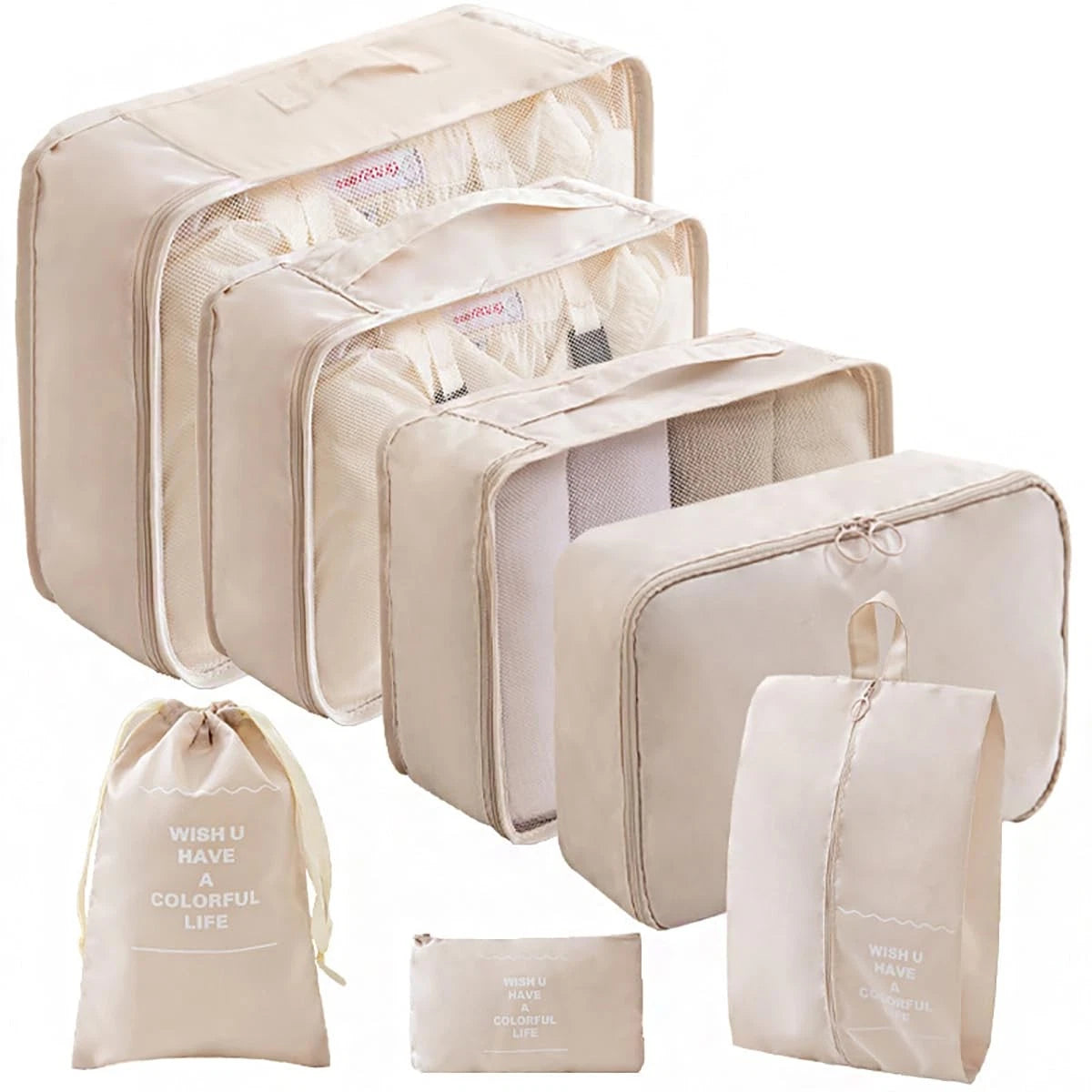 Set of 7 Packing Cubes for Travel - Luggage Organizer Bags, Beige