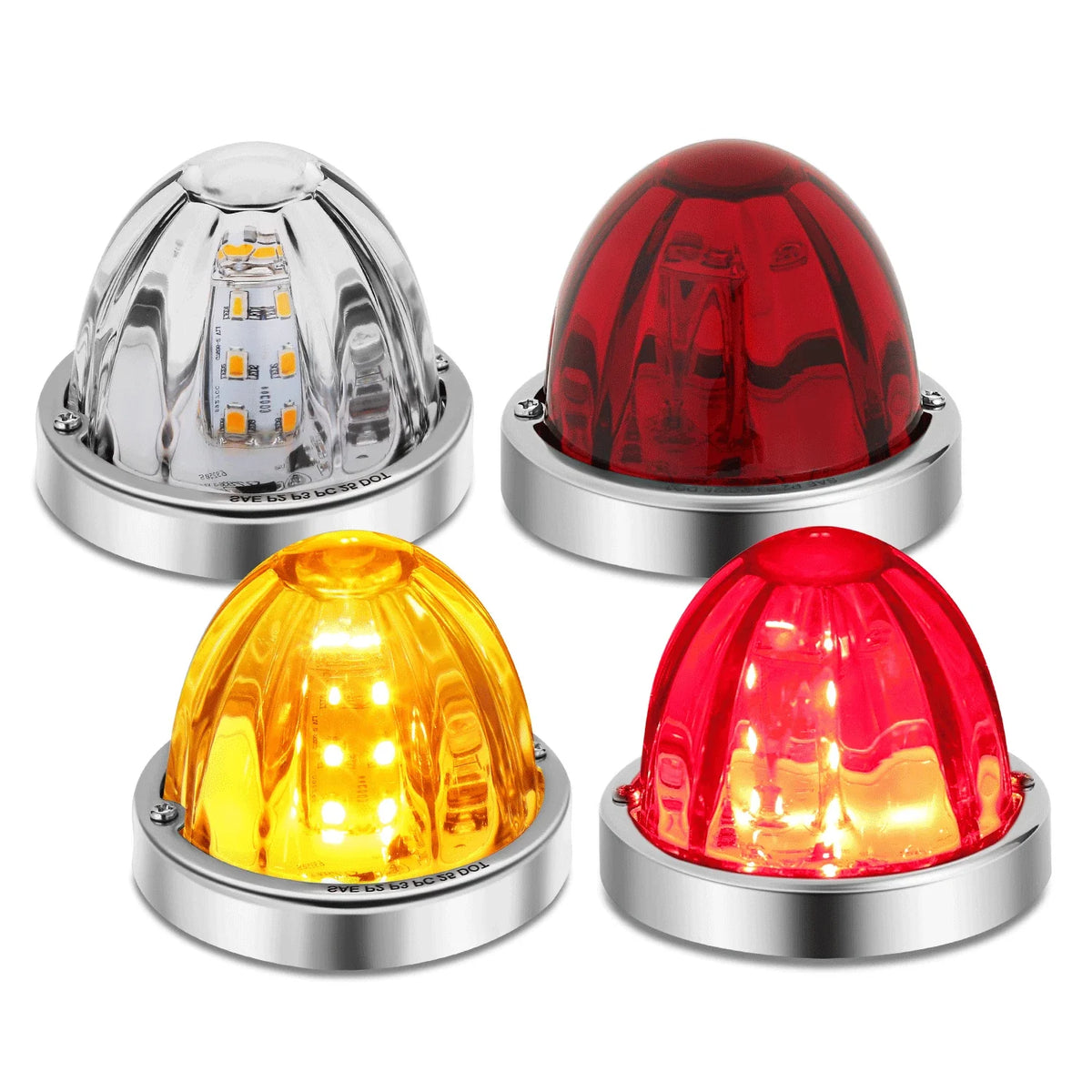 Set of 4 Chrome Clear & Red LED Side Marker Lights for