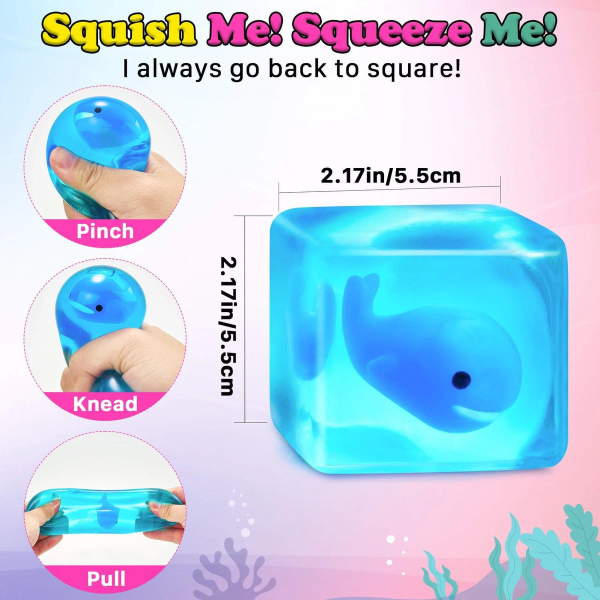 Stress Cube Fidget Toy for Kids Adults - Glow Blue 6.0cm (2.36 inches)