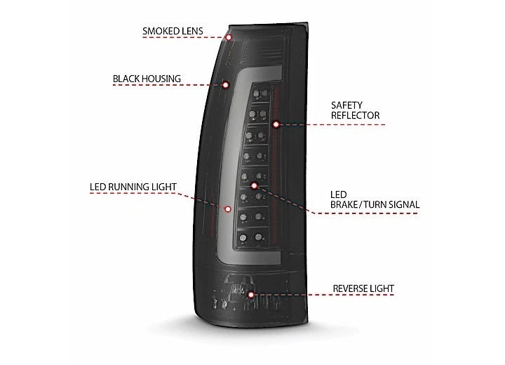LED Taillights for Cadillac Escalade/C/K (1988–2002) 311345 Black Housing Smoke Lens