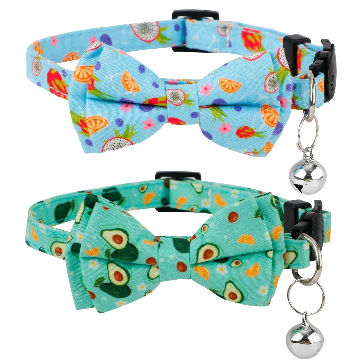 2X Adjustable Cat Collars for Cute Fruit Theme (Blue & Green)