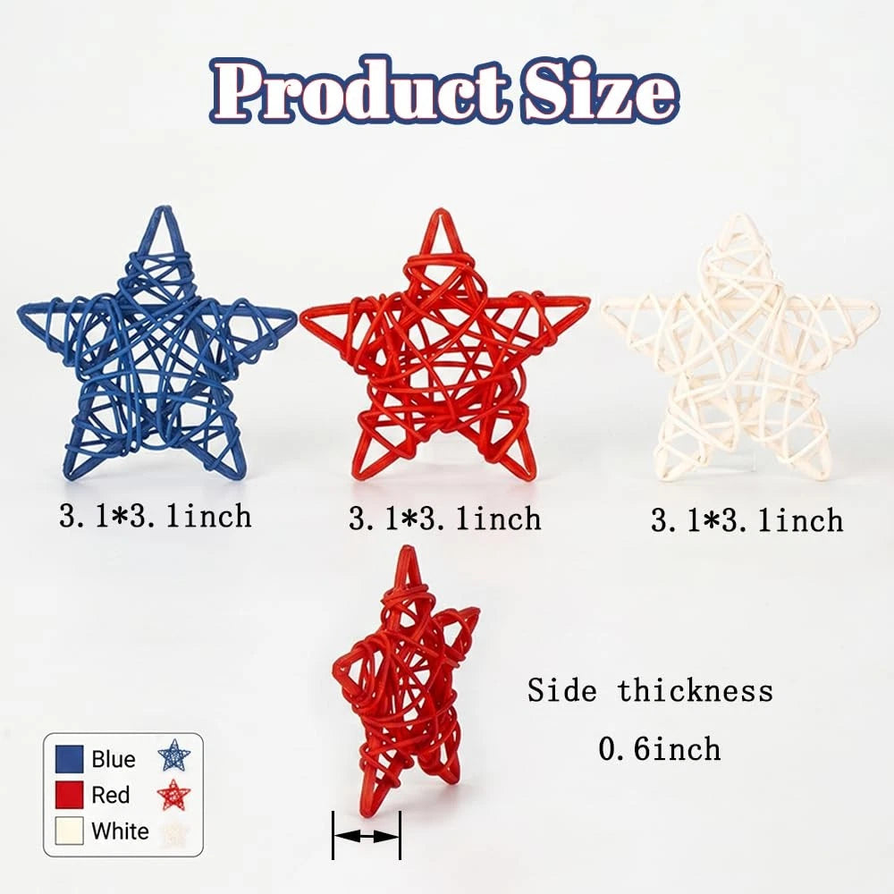 18 Pcs Patriotic Rattan Star Decor for 4th of July