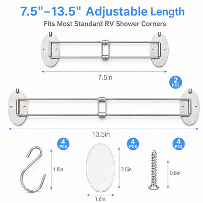 2X RV Shower Corner Storage for Adjustable Length 7.5-13.5 Inch, Silver