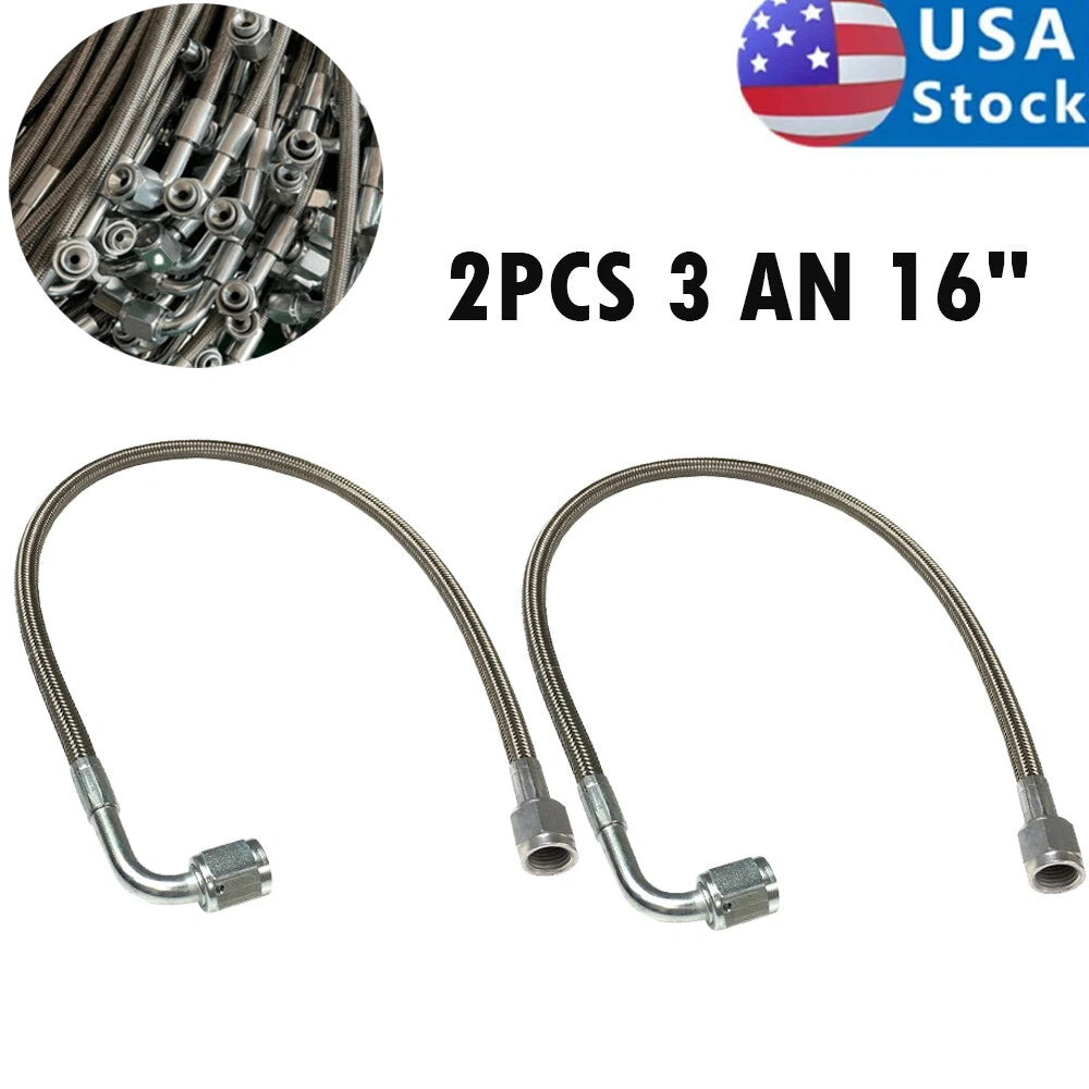 2X 16" Stainless Braided TFE Brake Line for Universal Applications