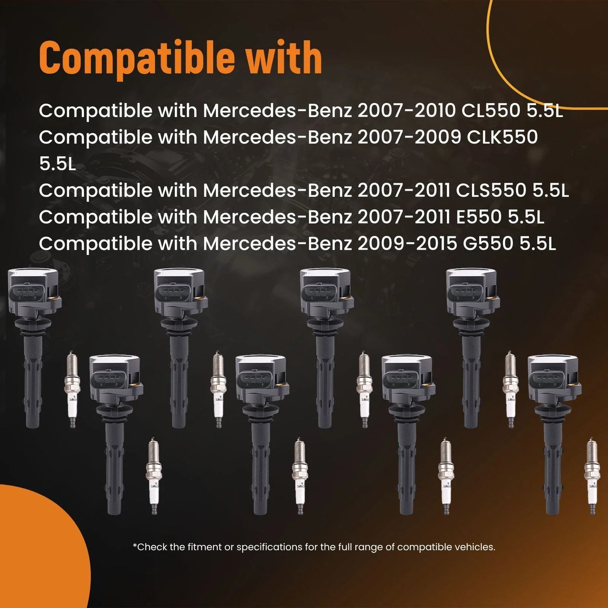 Set of 8 Ignition Coils for Mercedes GL450 GL550 S450 S550 (2007–2012)