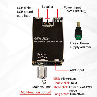 4X Mono Bluetooth Audio Power Amplifier Module TWS DC7-24V TPA3116 100W
