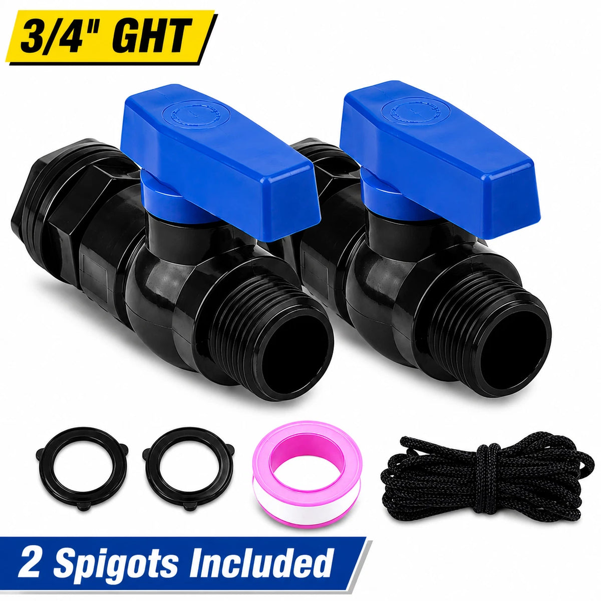 2X Rain Barrel Spigot Kit 3/4" GHT Bulkhead Fitting Hose Valve PVC