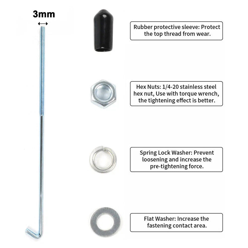 Set of 4 Steel J-Hooks for Car Battery Tie Down (10 Inches, M3)