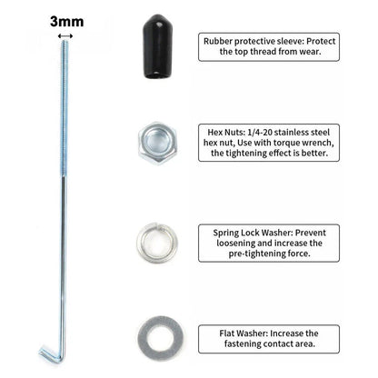 Set of 4 Steel J-Hooks for Car Battery Tie Down (10 Inches, M3)