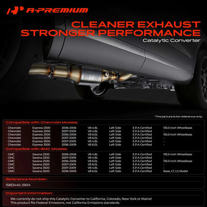 A-Premium Catalytic Converter Left for Chevrolet Express 2500 3500 (2003–2023) 15853440, 55614