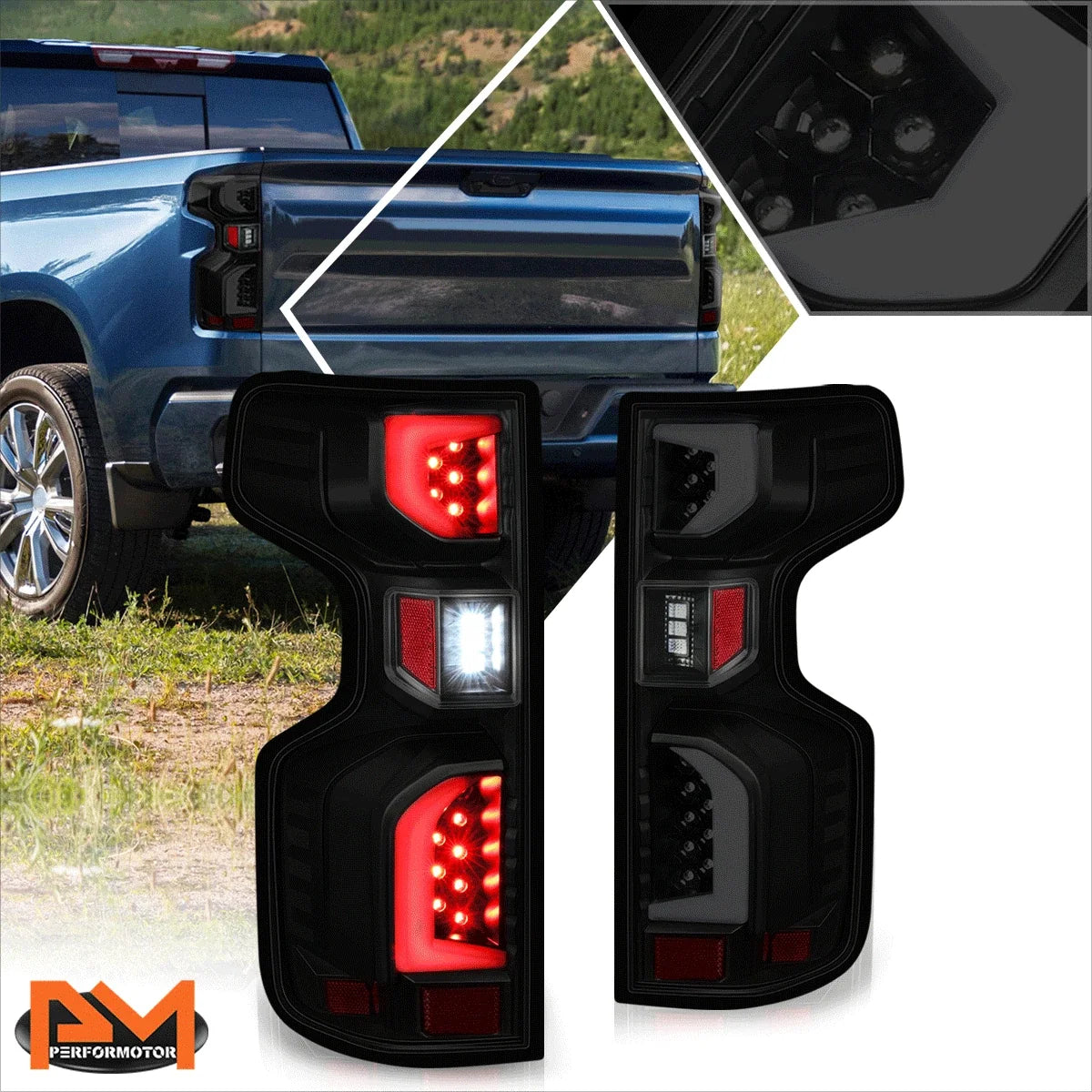 Smoked Lens 3D Bar Full LED Tail Brake Lights for Silverado 1500 LTD WT LT (2019–2024)