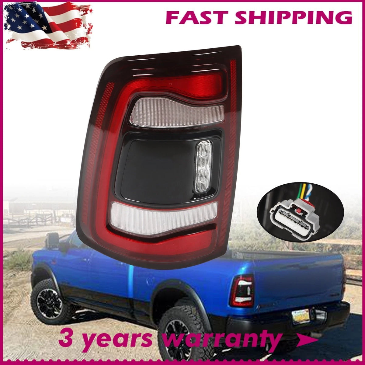 Black LED Tail Light for Dodge Ram 2500 3500 (2019–2023) CH2800224, 68361723AH