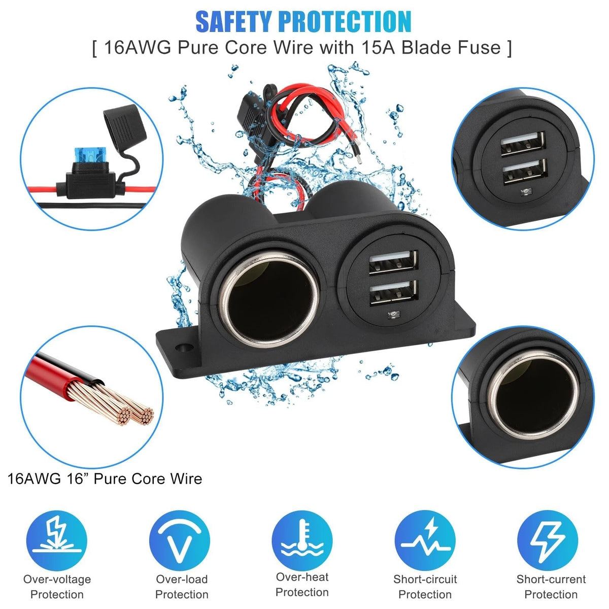 1PCS Dual USB Outlet Cigarette Lighter Socket Splitter for Universal Use