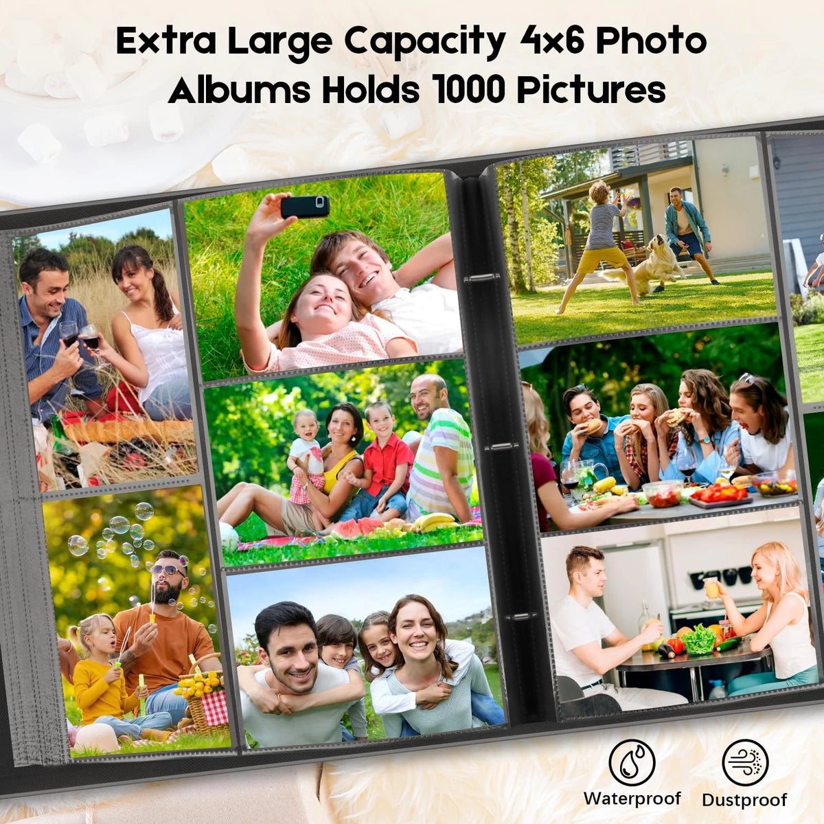 1000 Pocket Photo Album for 4x6 Photos (Extra Large, Leather Cover, Black)