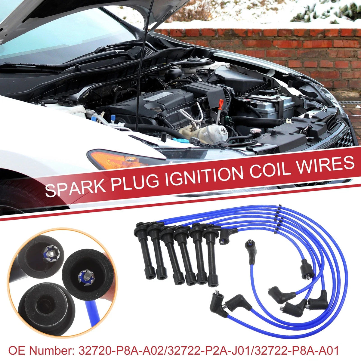 7pcs Spark Plug Wire Ignition Coil Cable No. 32720-P8A-A02 for Honda Accord (1990–2002)
