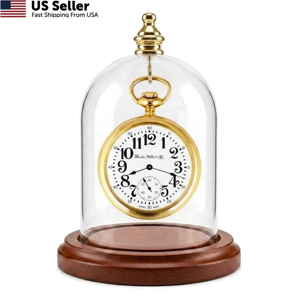 3X 4 Pocket Watch Glass Display Dome Cloche with Gold Knob and Hook