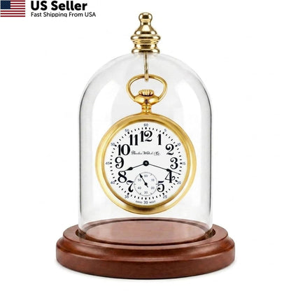 3X 4 Pocket Watch Glass Display Dome Cloche with Gold Knob and Hook