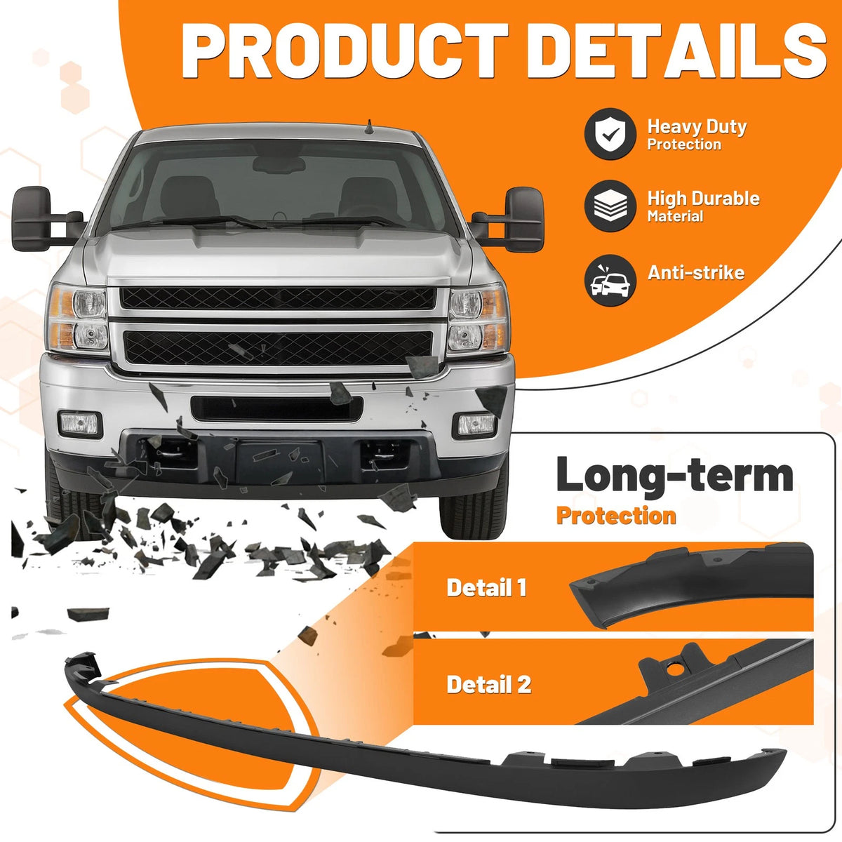 Front Bumper Valance Air Deflector for Chevrolet Silverado 2500HD 3500HD (2011–2014) - CON-A000284, Replace for 20845670, GM1095195