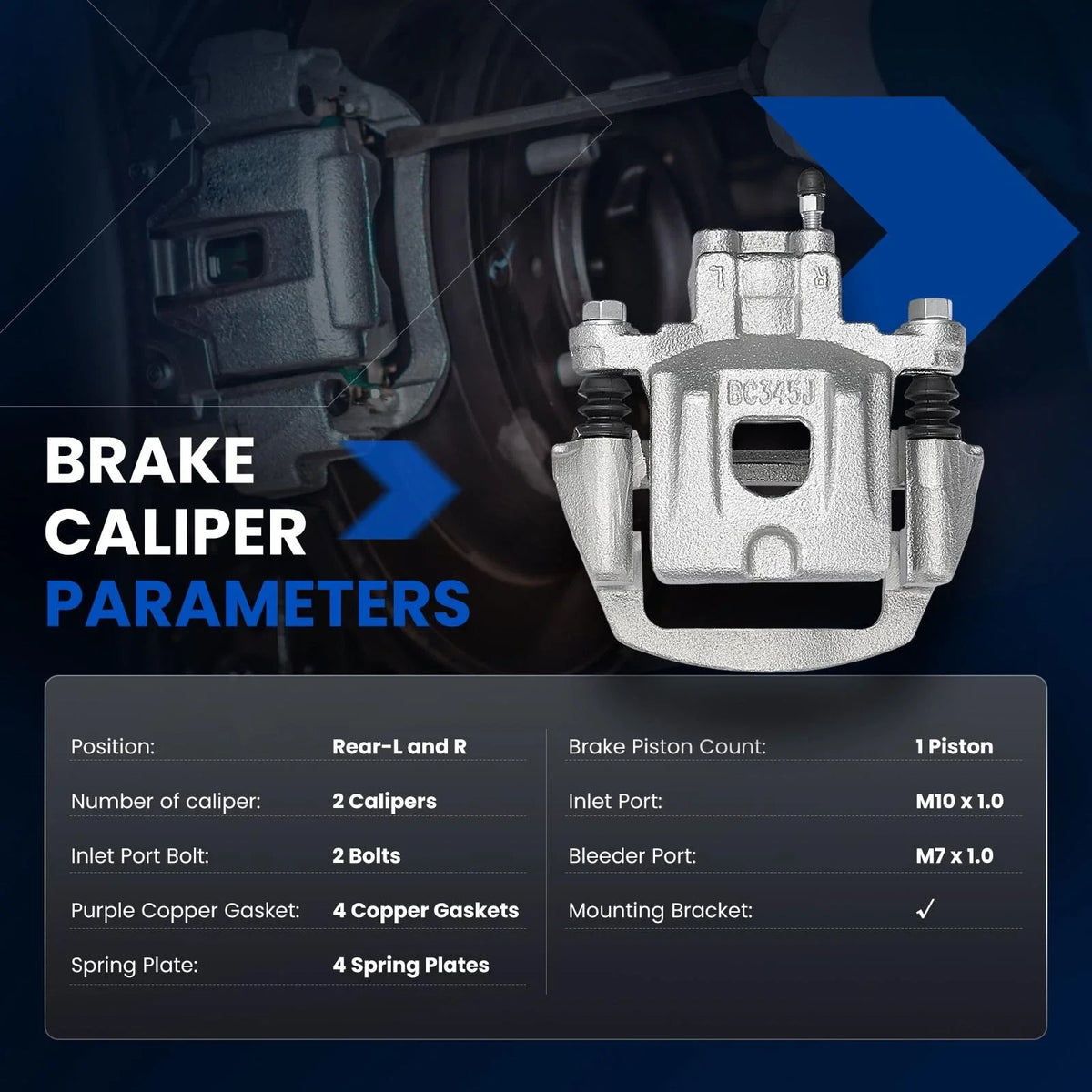 Rear Brake Calipers with Bracket for 2004-2007 Toyota Highlander (2x) (2.4L/3.3L)