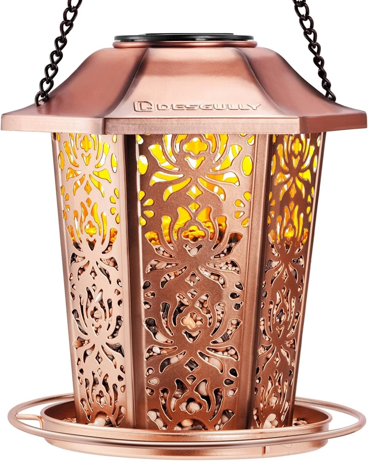 Solar Powered Metal Bird Feeder for Gardens (Weather Resistant, High Capacity)
