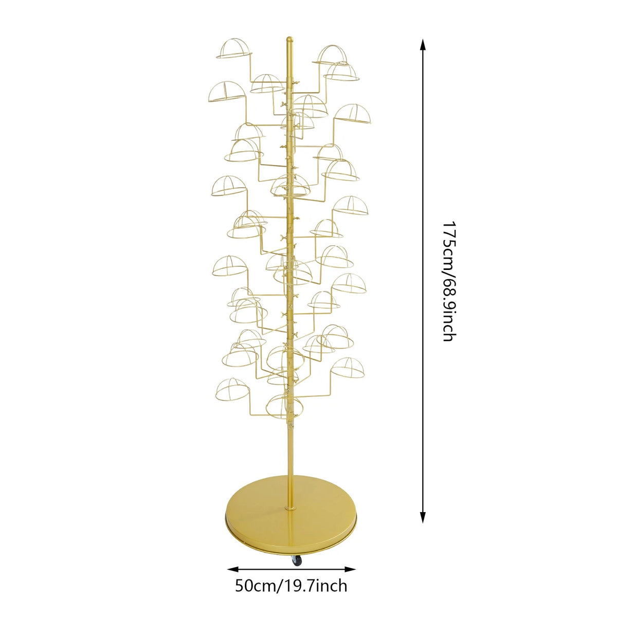 35-Position Freestanding Metal Hat Rack - Gold, Rotating, Movable