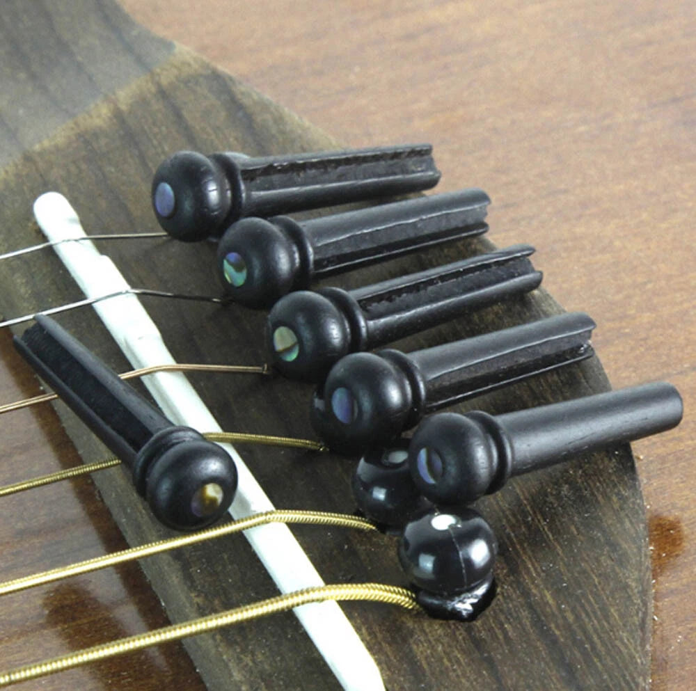 12Pcs Ebony Guitar Bridge Pins for Acoustic Guitar with Abalone Dot