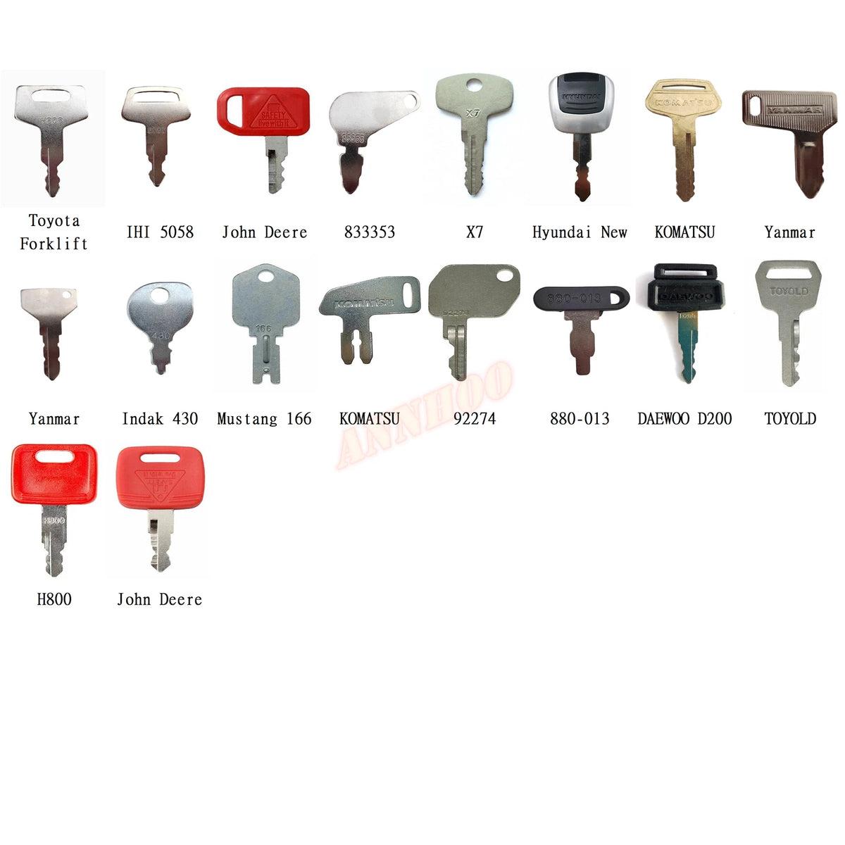 50 Heavy Equipment Key Set for Komatsu JD JCB Kubota Bobcat Yanmar Volvo