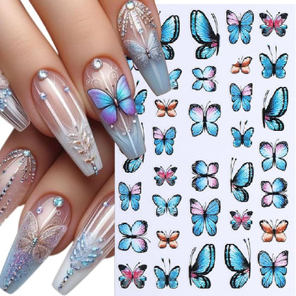 Luxury Glitter Gold Self-Adhesive Nail Art Stickers (Blue Butterfly)