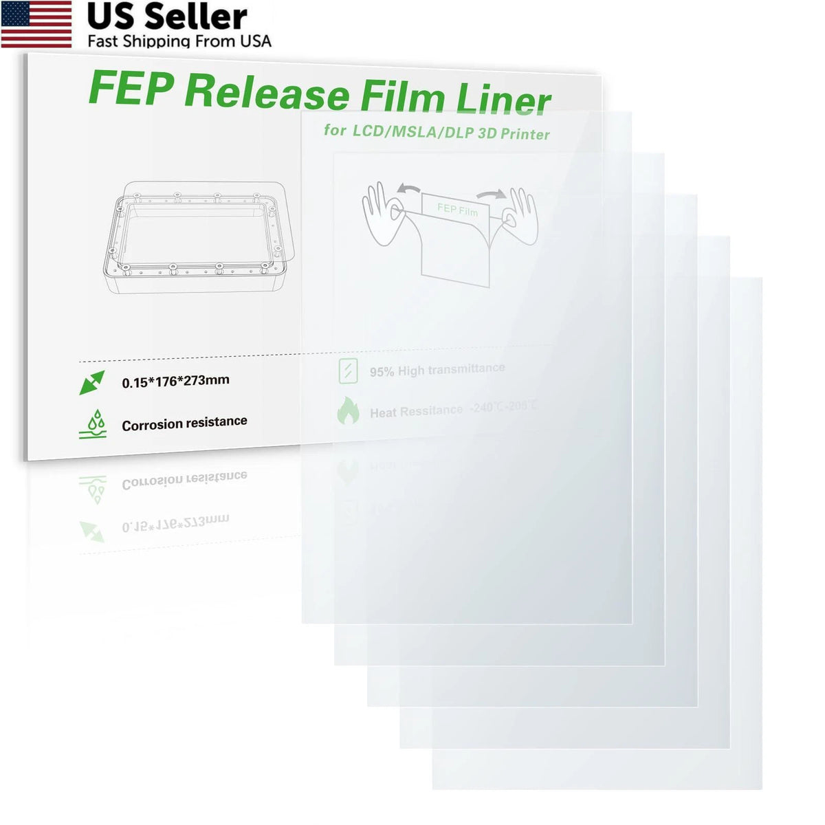 5 Pack Saturn 4 Ultra FEP Film for LCD MSLA DLP Resin Printer 273x176mm