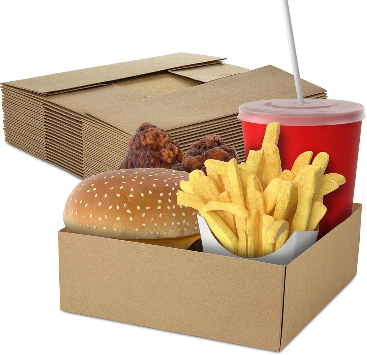 Pack of 200 Brown Square Paper Food Trays 10.5" x 10.5" x 3.69"