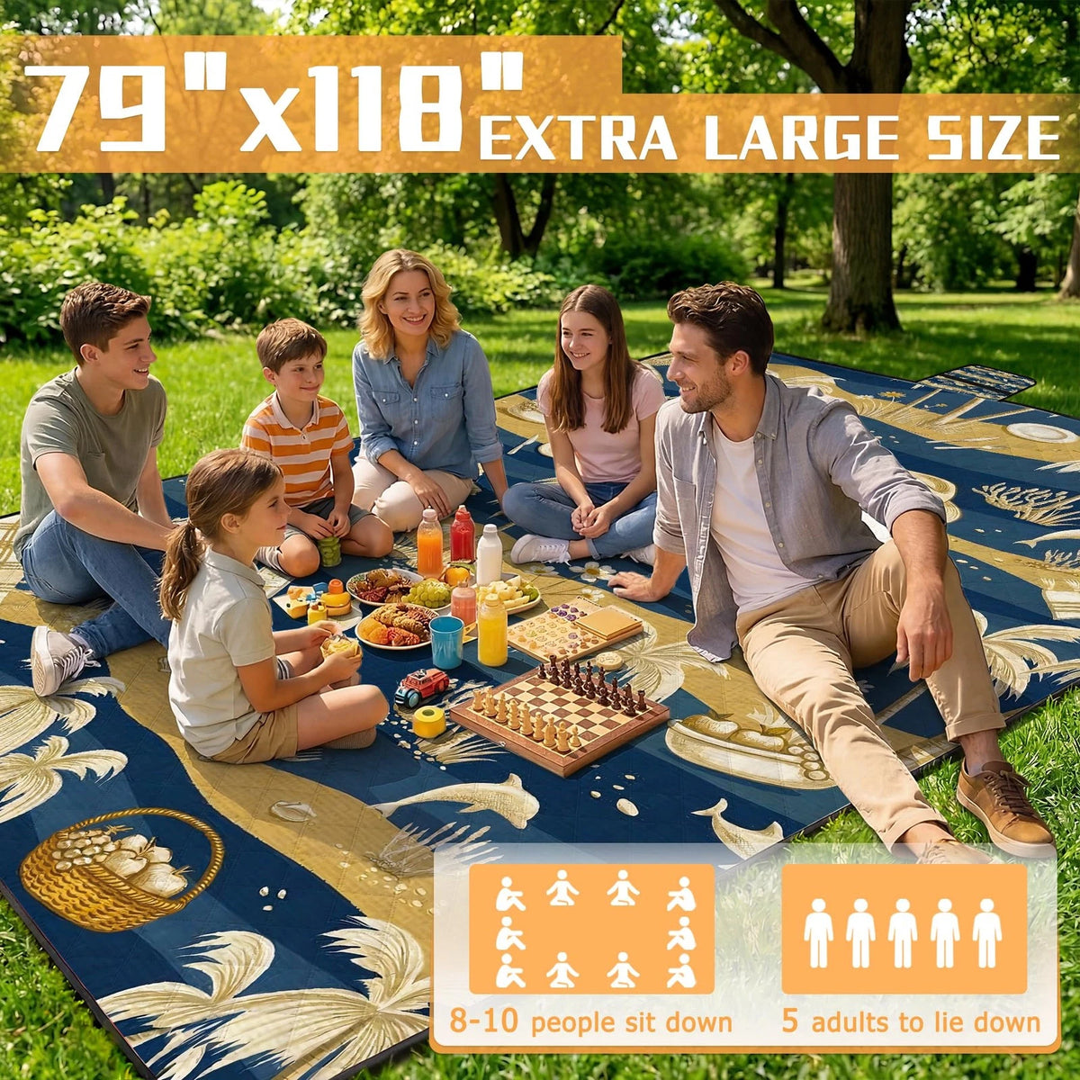 Extra Large Waterproof Picnic Blanket for Outdoor Use (79" x 118")