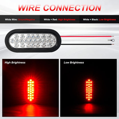 Set of 4 Oval 24 LED Trailer Tail Lights for PVerandio 6.3 Inch