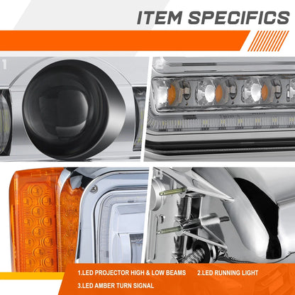 LED Sequential Signal Projector Headlight Chrome for Peterbilt 359 379 389 (1981–2021)