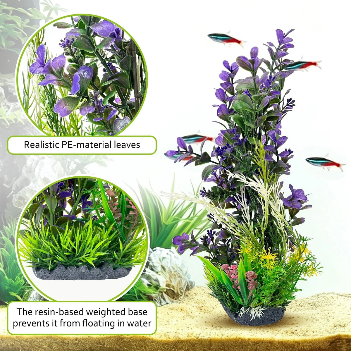 2Pcs Plastic Aquarium Plants for Fish Tank (12.6 Inch)