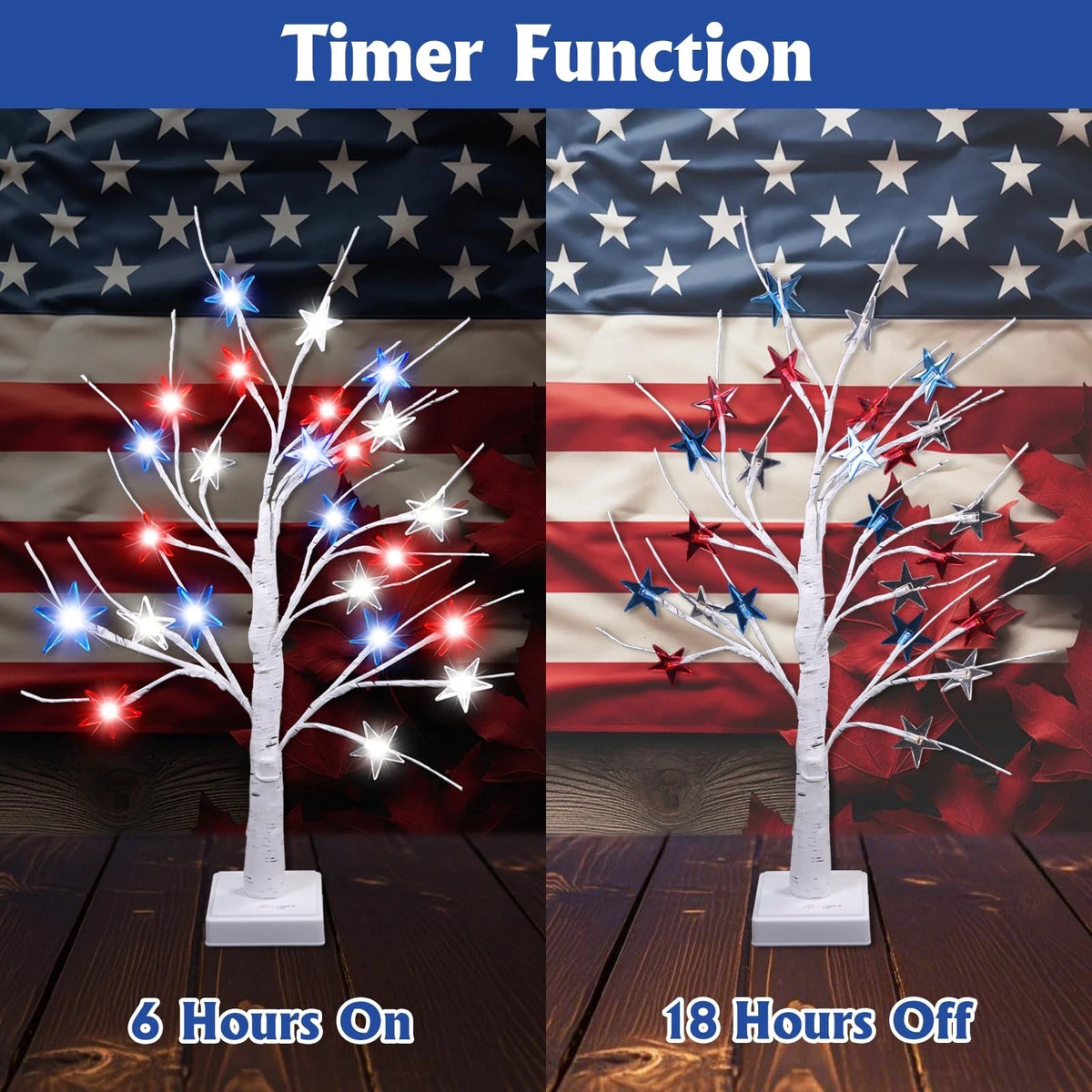 24 Inch LED Patriotic Tree Lights for 4th of July Decorations