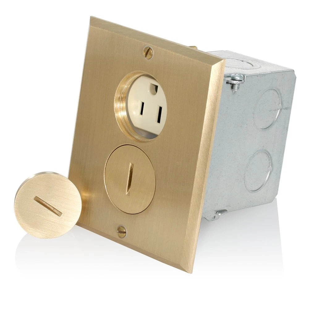15 Amp Self Grounding Duplex Outlet for Leviton (Commercial Grade, Ivory/Brass)