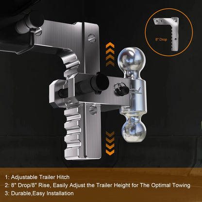 Adjustable Trailer Hitch 2 Inch Receiver 8 Inch Drop 12500 LBS