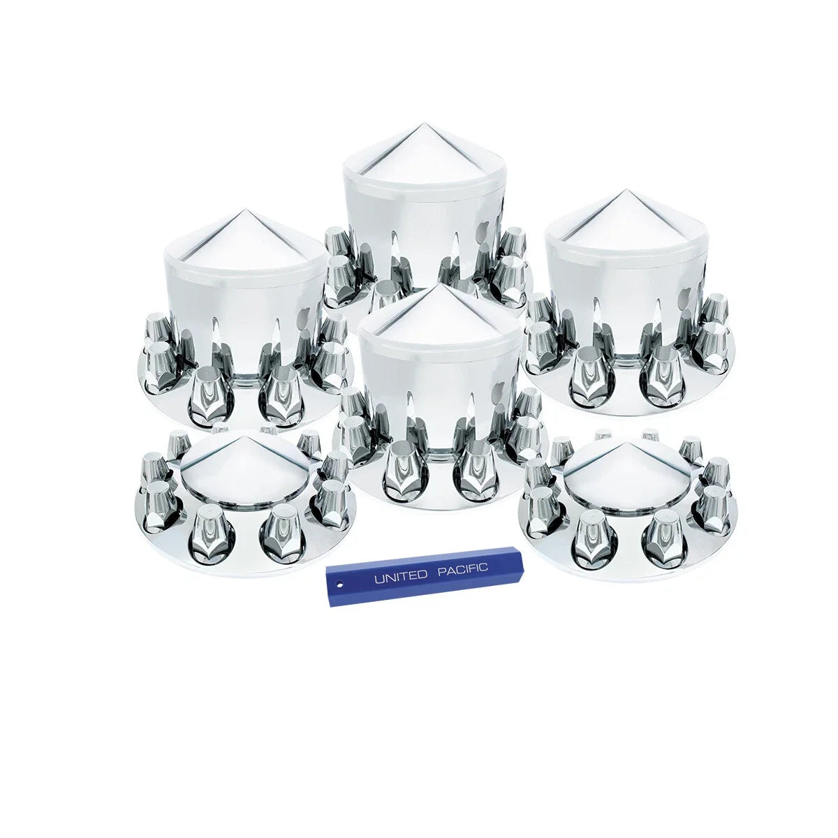 Chrome Semi Truck Front Rear Axle Covers with Hubcaps and Lug Nuts for 33mm