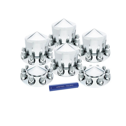 Chrome Semi Truck Front Rear Axle Covers with Hubcaps and Lug Nuts for 33mm