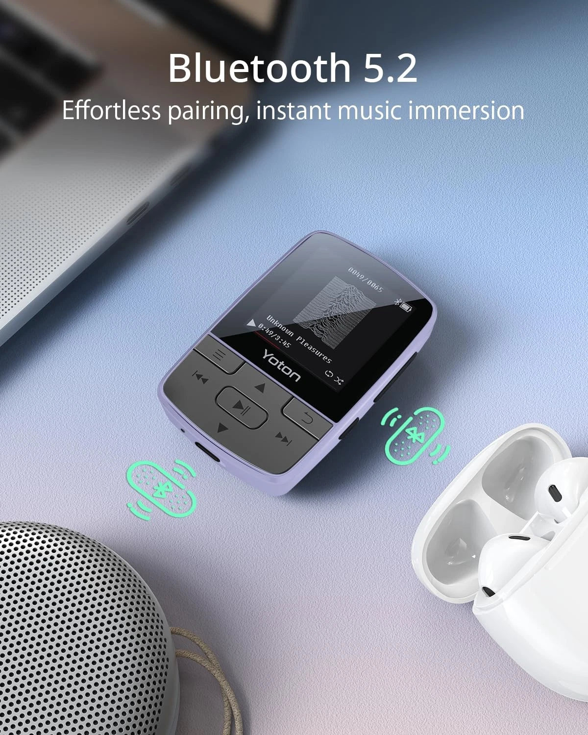 MP3 Player Bluetooth 5.2 Mini Size Sports Clip FM Radio 64GB