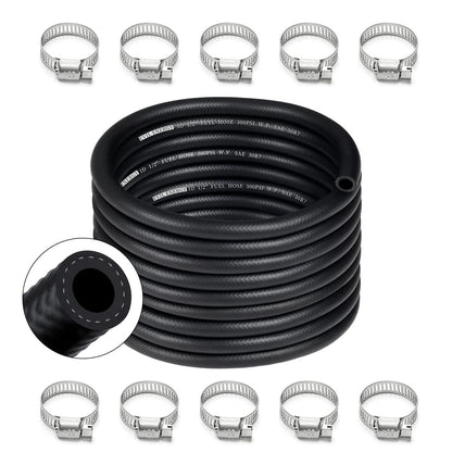 25FT 1/2" Fuel Hose Line NBR Rubber Push Lock with 10 Clamps SAE 30R7 300PSI