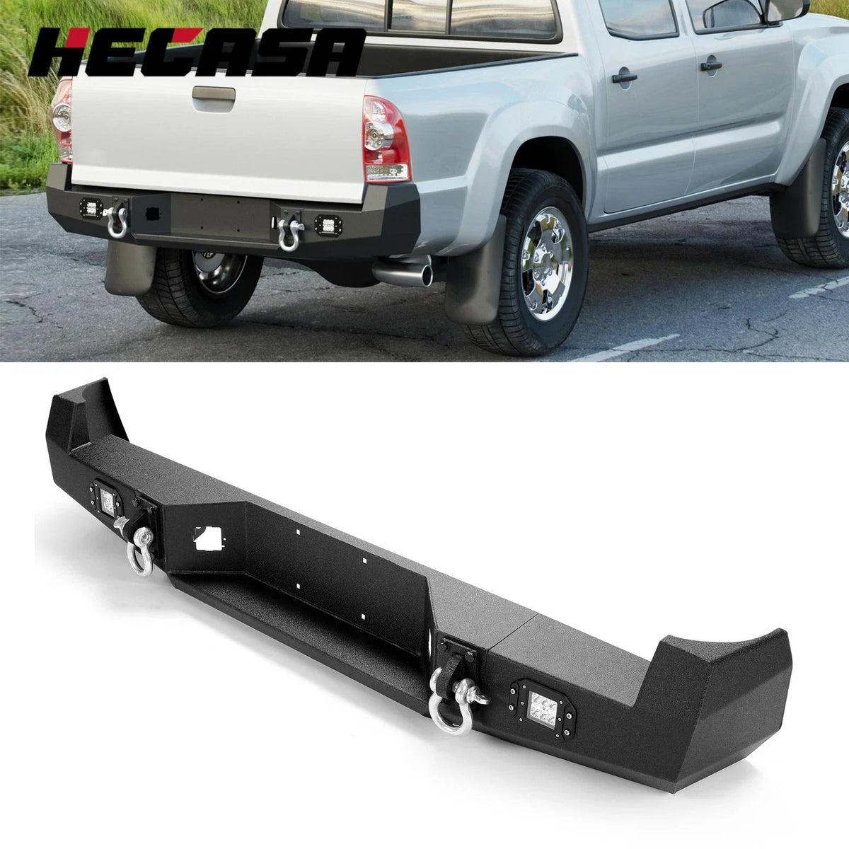 Steel Rear Bumper with LED Lights & D-Rings for Toyota Tacoma (2005–2015)