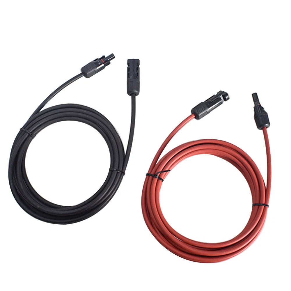 Set of 2 Black Red Solar Panel Extension Cable Connectors 10ft
