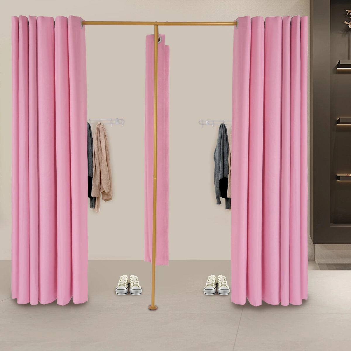 Mobile Fitting Room Portable Dressing Room Frame with Curtain & Hook