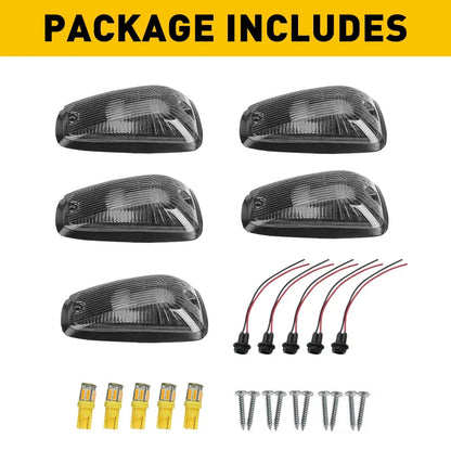Set of 5 Black Smoked Lens LED Cab Roof Marker Lights for Truck SUV 4x4